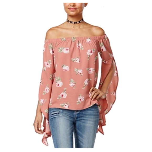 Ultra Flirt Tops - Ultra Flirt Juniors’ Printed Off-The-Shoulder Top